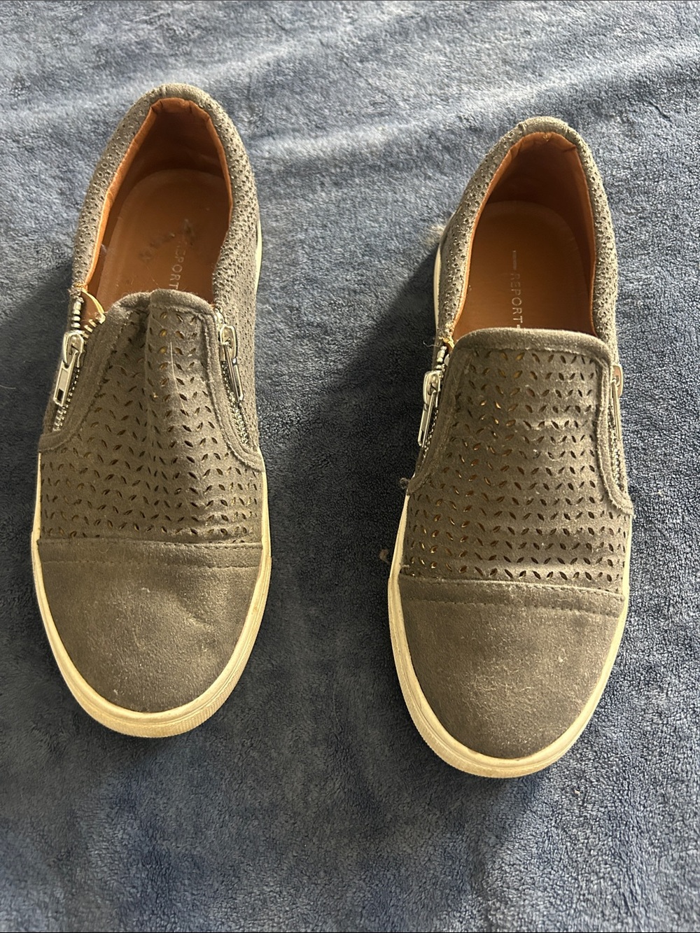 Report Gray Perforated Slip-On Loafers with Side Zipper